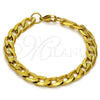 Stainless Steel Basic Bracelet, Curb Design, Polished, Golden Finish, 03.256.0019.08 (230 Gauge, 09 MM Thickness, 8 Inches Length)