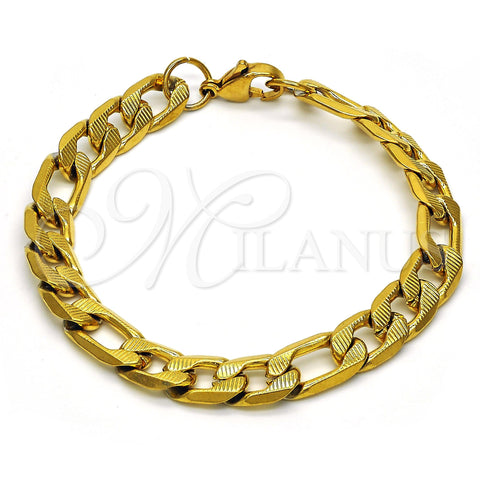 Stainless Steel Basic Bracelet, Figaro Design, Polished, Golden Finish, 03.256.0022.08 (230 Gauge, 09 MM Thickness, 8 Inches Length)