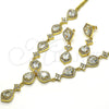Oro Laminado Necklace and Earring, Gold Filled Style Teardrop Design, with White Cubic Zirconia, Polished, Golden Finish, 06.205.0025