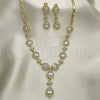 Oro Laminado Necklace and Earring, Gold Filled Style Teardrop Design, with White Cubic Zirconia, Polished, Golden Finish, 06.205.0025