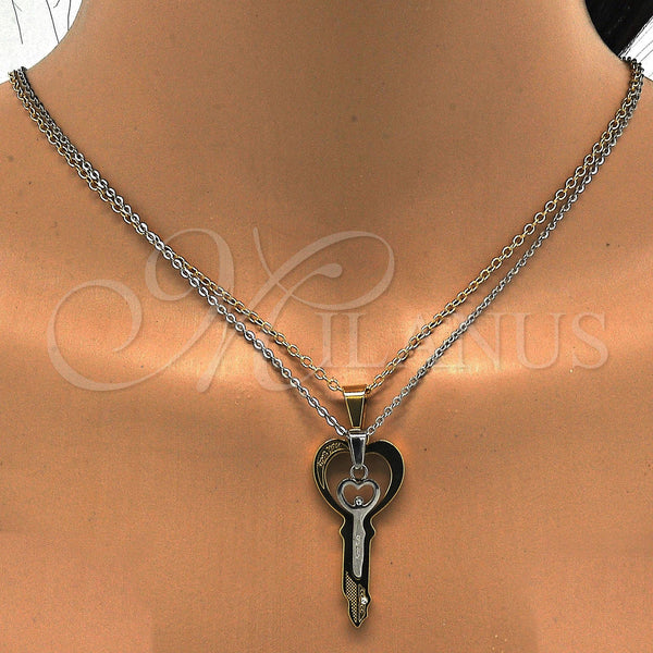 Stainless Steel Pendant — Fancy Pendant key and Love Design with White — alternate product view — SKU 115631 | Acero Inoxidable dije — elegante Pendant key and Love diseño with blanco — SKU 115631