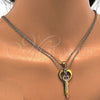 Stainless Steel Fancy Pendant, key and Love Design, with White Crystal, Polished, Two Tone, 05.294.0002