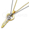 Stainless Steel Fancy Pendant, key and Love Design, with White Crystal, Polished, Two Tone, 05.294.0002