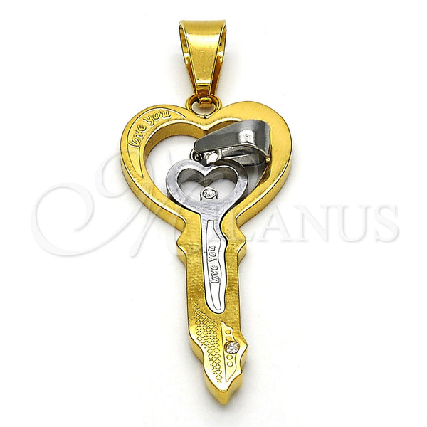 Stainless Steel Pendant — Fancy Pendant key and Love Design with White — main product view — SKU 115631 | Acero Inoxidable dije — elegante Pendant key and Love diseño with blanco — SKU 115631