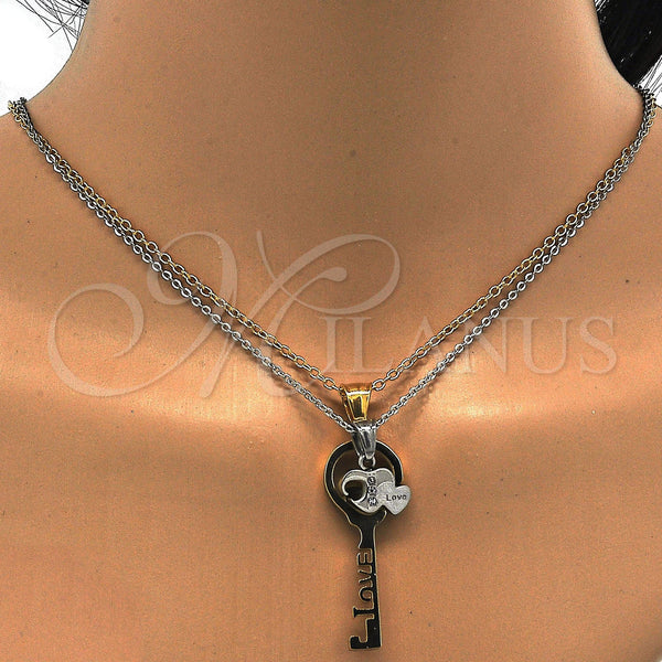 Stainless Steel Pendant — Fancy Pendant key and Heart Design with White — alternate product view — SKU 115635 | Acero Inoxidable dije — elegante Pendant key and corazón diseño with blanco — SKU 115635