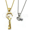 Stainless Steel Fancy Pendant, key and Heart Design, with White Crystal, Polished, Golden Finish, 05.294.0006