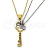 Stainless Steel Fancy Pendant, key and Heart Design, with White Crystal, Polished, Golden Finish, 05.294.0006