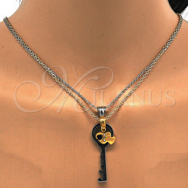 Stainless Steel Pendant — Fancy Pendant key and Heart Design with White — alternate product view — SKU 115636 | Acero Inoxidable dije — elegante Pendant key and corazón diseño with blanco — SKU 115636