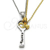 Stainless Steel Fancy Pendant, key and Heart Design, with White Crystal, Polished, Steel Finish, 05.294.0006.1