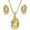 Oro Laminado Earring and Pendant Adult Set, Gold Filled Style with White Crystal, Polished, Golden Finish, 10.160.0087
