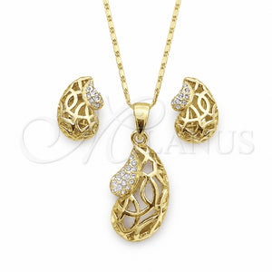 Oro Laminado Earring and Pendant Adult Set, Gold Filled Style with White Crystal, Polished, Golden Finish, 10.160.0087