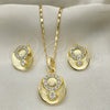 Oro Laminado Earring and Pendant Adult Set, Gold Filled Style with White Crystal, Polished, Golden Finish, 10.160.0091