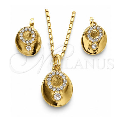 Oro Laminado Earring and Pendant Adult Set, Gold Filled Style with White Crystal, Polished, Golden Finish, 10.160.0091