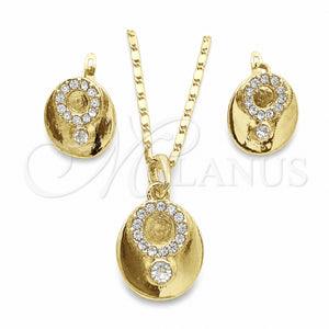 Oro Laminado Earring and Pendant Adult Set, Gold Filled Style with White Crystal, Polished, Golden Finish, 10.160.0091