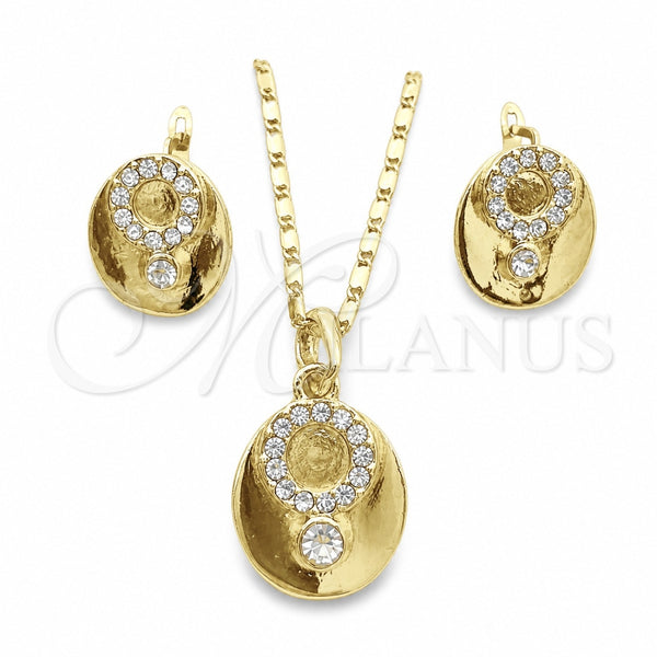 Oro Laminado Earring and Pendant Adult Set, Gold Filled Style with White Crystal, Polished, Golden Finish, 10.160.0091