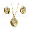Oro Laminado Earring and Pendant Adult Set, Gold Filled Style with White Crystal, Polished, Golden Finish, 10.160.0091