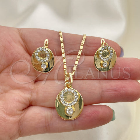 Oro Laminado Earring and Pendant Adult Set, Gold Filled Style with White Crystal, Polished, Golden Finish, 10.160.0091
