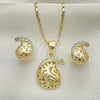 Oro Laminado Earring and Pendant Adult Set, Gold Filled Style with White Crystal, Polished, Golden Finish, 10.160.0092