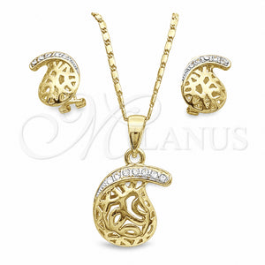 Oro Laminado Earring and Pendant Adult Set, Gold Filled Style with White Crystal, Polished, Golden Finish, 10.160.0092