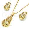 Oro Laminado Earring and Pendant Adult Set, Gold Filled Style with White Crystal, Polished, Golden Finish, 10.160.0094