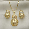 Oro Laminado Earring and Pendant Adult Set, Gold Filled Style with White Crystal, Polished, Golden Finish, 10.160.0094