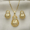 Oro Laminado Earring and Pendant Adult Set, Gold Filled Style with White Crystal, Polished, Golden Finish, 10.160.0094
