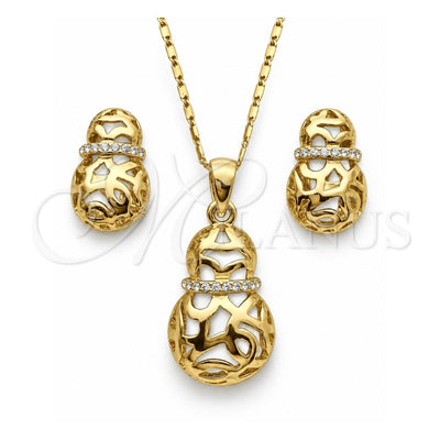 Oro Laminado Earring and Pendant Adult Set, Gold Filled Style with White Crystal, Polished, Golden Finish, 10.160.0094