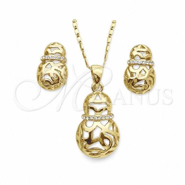 Oro Laminado Earring and Pendant Adult Set, Gold Filled Style with White Crystal, Polished, Golden Finish, 10.160.0094