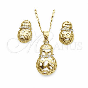Oro Laminado Earring and Pendant Adult Set, Gold Filled Style with White Crystal, Polished, Golden Finish, 10.160.0094