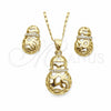 Oro Laminado Earring and Pendant Adult Set, Gold Filled Style with White Crystal, Polished, Golden Finish, 10.160.0094