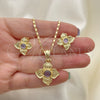Oro Laminado Earring and Pendant Adult Set, Gold Filled Style Flower Design, with Amethyst Crystal, Polished, Golden Finish, 10.160.0098.1