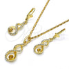 Oro Laminado Earring and Pendant Adult Set, Gold Filled Style with White and Dark Champagne Crystal, Polished, Golden Finish, 10.160.0106