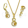 Oro Laminado Earring and Pendant Adult Set, Gold Filled Style with White and Dark Champagne Crystal, Polished, Golden Finish, 10.160.0106