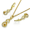 Oro Laminado Earring and Pendant Adult Set, Gold Filled Style with White and Dark Champagne Crystal, Polished, Golden Finish, 10.160.0106