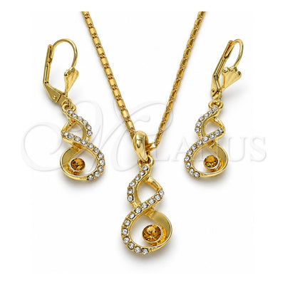 Oro Laminado Earring and Pendant Adult Set, Gold Filled Style with White and Dark Champagne Crystal, Polished, Golden Finish, 10.160.0106