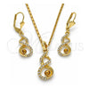 Oro Laminado Earring and Pendant Adult Set, Gold Filled Style with White and Dark Champagne Crystal, Polished, Golden Finish, 10.160.0106