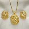 Oro Laminado Earring and Pendant Adult Set, Gold Filled Style with White Crystal, Polished, Golden Finish, 10.160.0115