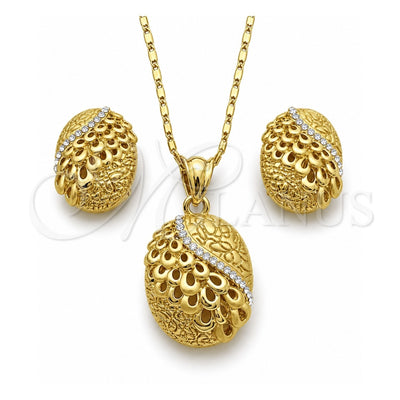 Oro Laminado Earring and Pendant Adult Set, Gold Filled Style with White Crystal, Polished, Golden Finish, 10.160.0115