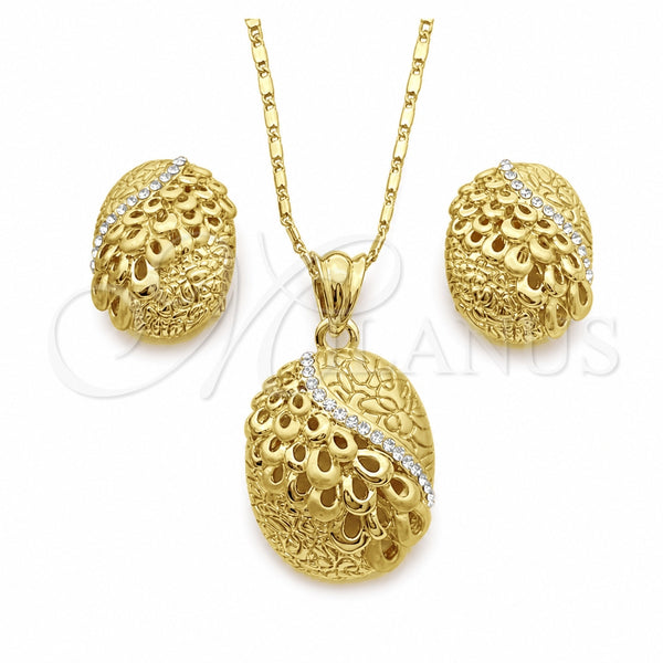 Oro Laminado Earring and Pendant Adult Set, Gold Filled Style with White Crystal, Polished, Golden Finish, 10.160.0115
