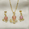 Oro Laminado Earring and Pendant Adult Set, Gold Filled Style Teardrop Design, with Pink and White Crystal, Polished, Golden Finish, 10.160.0137