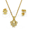 Oro Laminado Earring and Pendant Adult Set, Gold Filled Style Little Girl Design, with White Micro Pave, Polished, Golden Finish, 10.156.0073