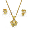 Oro Laminado Earring and Pendant Adult Set, Gold Filled Style Little Girl Design, with White Micro Pave, Polished, Golden Finish, 10.156.0073