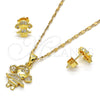 Oro Laminado Earring and Pendant Adult Set, Gold Filled Style Little Girl Design, with White Micro Pave, Polished, Golden Finish, 10.156.0073