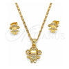 Oro Laminado Earring and Pendant Adult Set, Gold Filled Style Little Girl Design, with White Micro Pave, Polished, Golden Finish, 10.156.0073