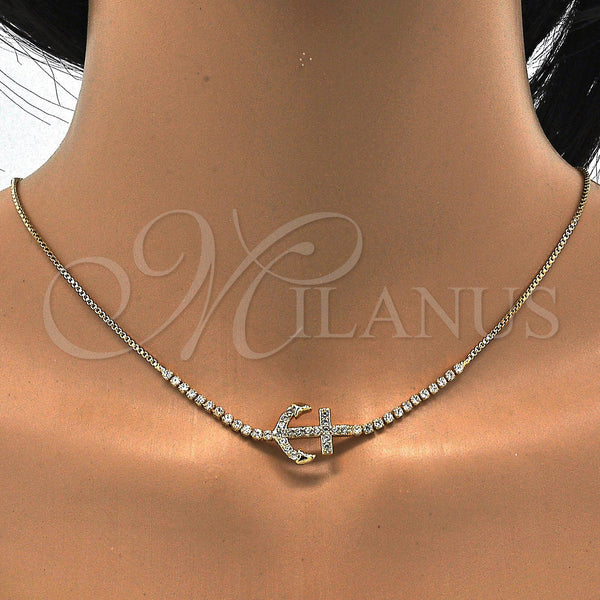 Gold Filled Bracelet — Necklace and Bracelet Anchor Design with White Cubic — alternate product view — SKU 115751 | Oro Laminado brazalete — Necklace and Bracelet Anchor diseño with blanco Cubic — SKU 115751