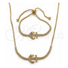 Oro Laminado Necklace and Bracelet, Gold Filled Style Anchor Design, with White Cubic Zirconia, Polished, Golden Finish, 06.221.0017
