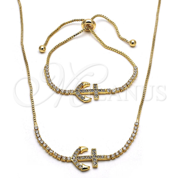Gold Filled Bracelet — Necklace and Bracelet Anchor Design with White Cubic — main product view — SKU 115751 | Oro Laminado brazalete — Necklace and Bracelet Anchor diseño with blanco Cubic — SKU 115751