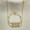 Oro Laminado Necklace and Bracelet, Gold Filled Style Flower Design, with White Cubic Zirconia, Polished, Golden Finish, 06.221.0021