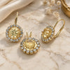 Oro Laminado Earring and Pendant Adult Set, Gold Filled Style with Champagne Cubic Zirconia, Polished, Golden Finish, 5.057.010.1