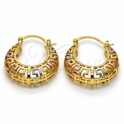 Oro Laminado Medium Hoop, Gold Filled Style Greek Key Design, Polished, Tricolor, 02.102.0006.25